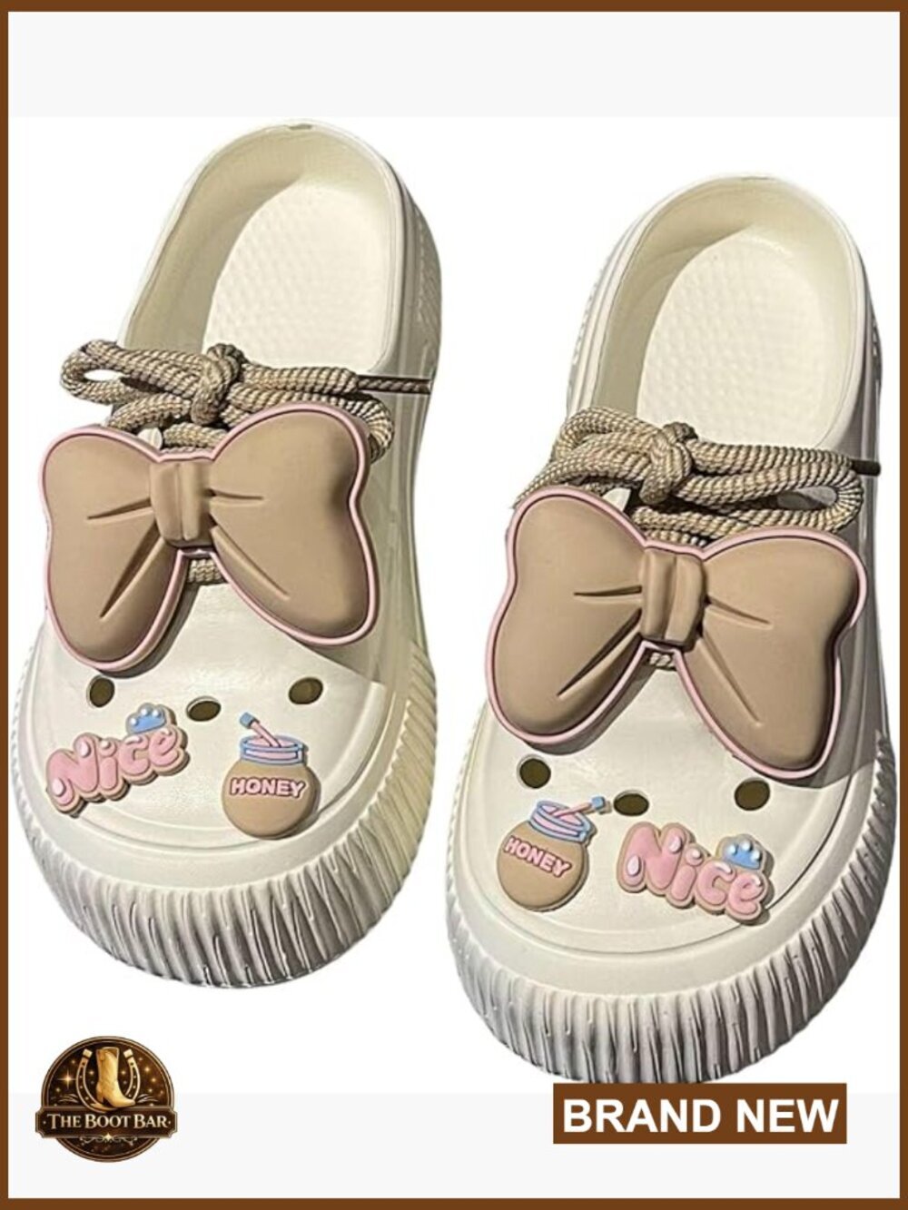 Platform Slide Sandals with Bow Charms Cushioned Footbed Chunky Sole